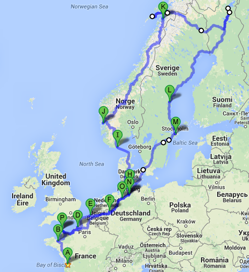 Trajet de notre périple soit 13 000 km